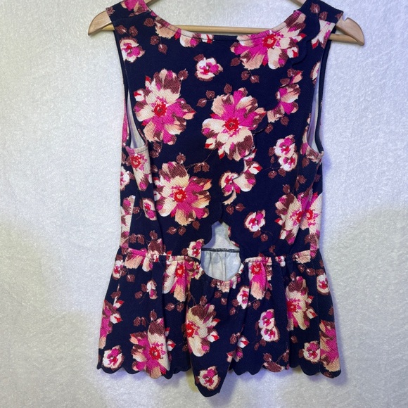 Anthro Postmark - Blue Peplum Tank Top with Floral Design and Slightly Open Back - Picture 3 of 7